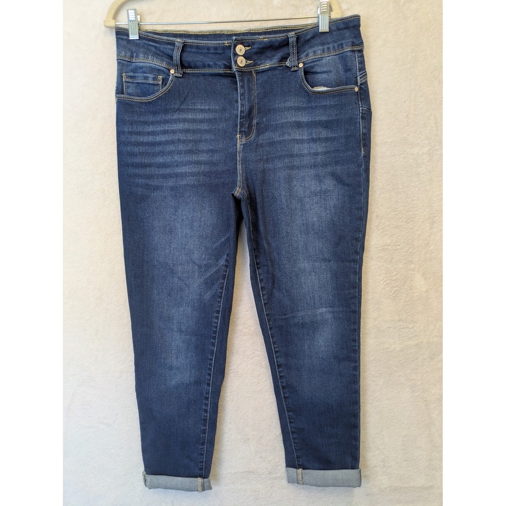 9th & Main Jeans Womens 14P Blue Dark Wash Double Button Cuffed High Rise Skinny